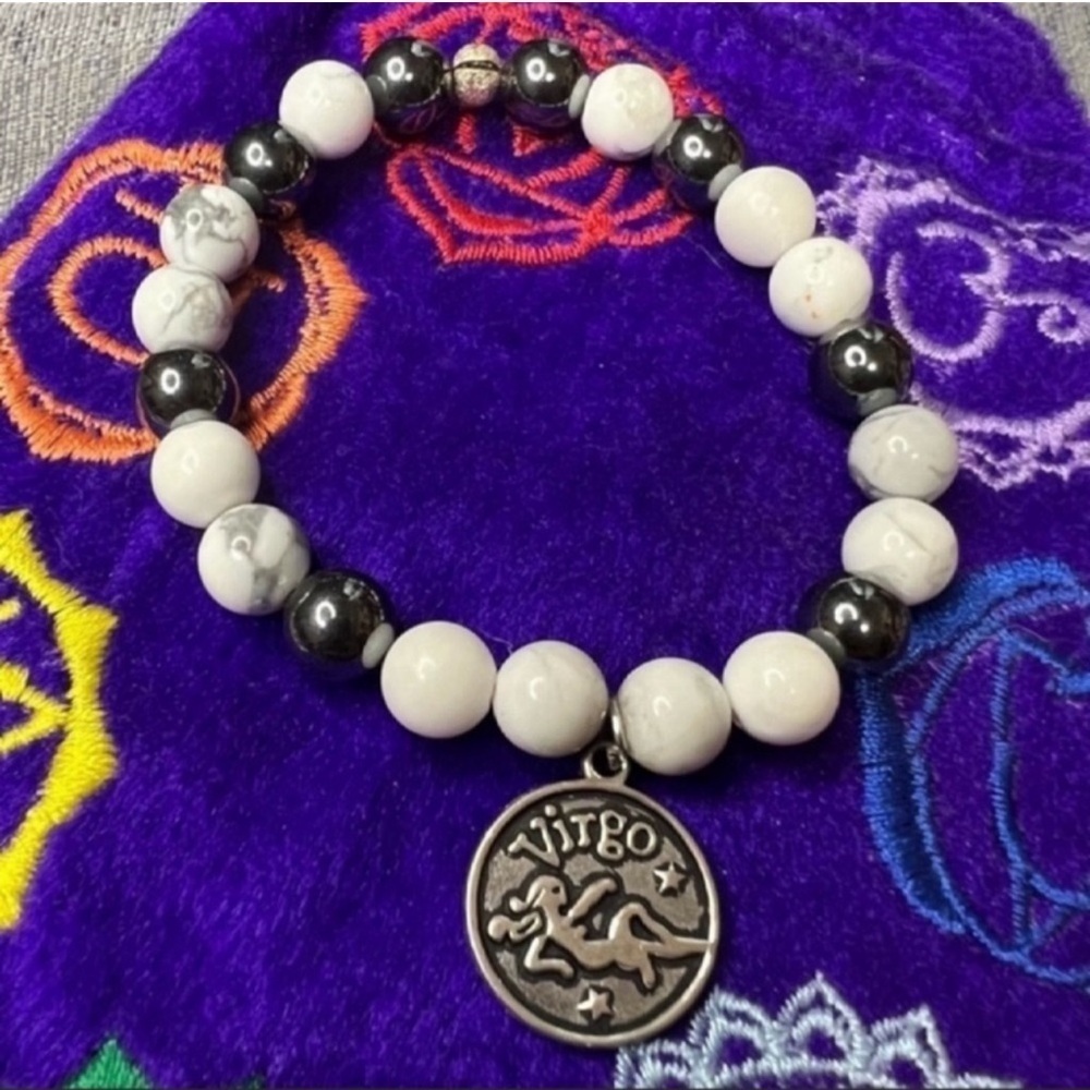 Zodiac Virgo Handmade Stretchy Bracelet Howlite & Hematite